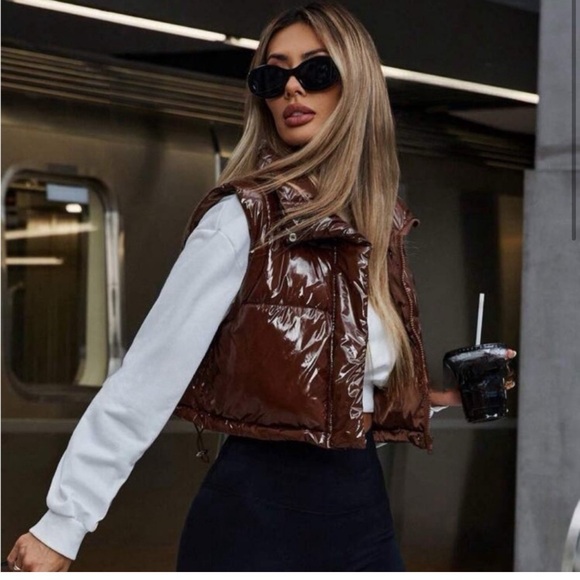 Brown Shiny Puffer Vest - Picture 4 of 6